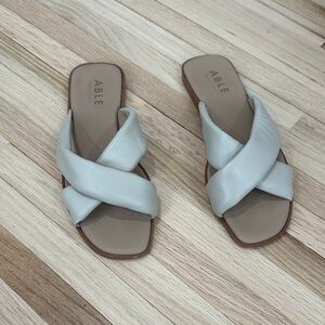 Puffy leather cross strap slides from ABLE size 10